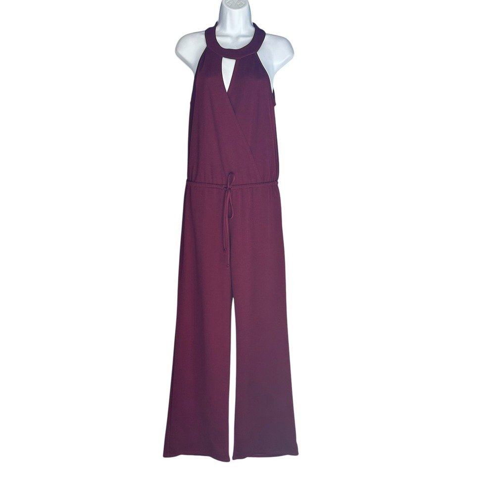Three Eighty Two Halter‎ Neck Jumpsuit Burgundy Drawstring Waist Wide Leg Small
